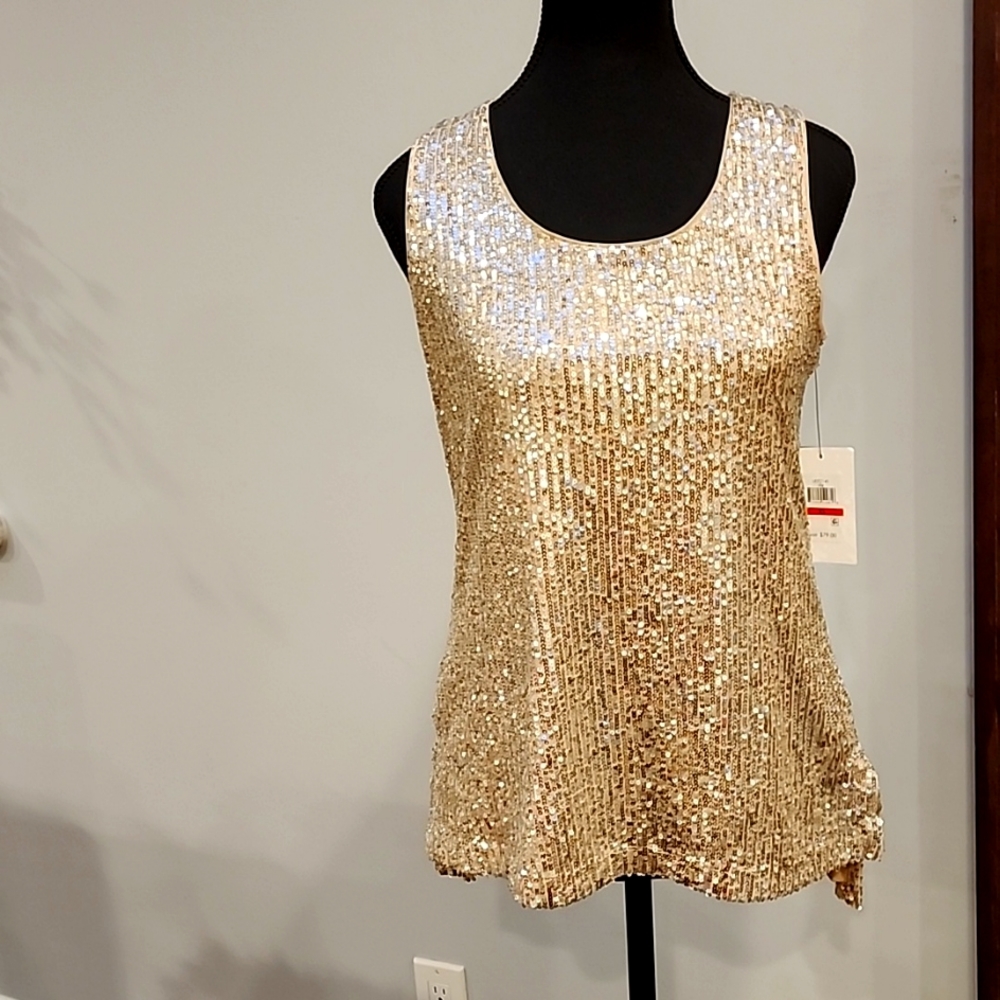 DKNY Sequined Top Champagne